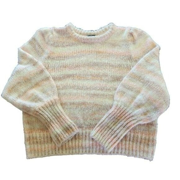 New Womens Peach Pink Striped  Long‎ Sleeve Cropped Sweater Review Measurements - Picture 2 of 12